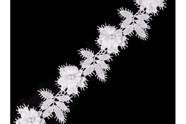 Čipka-krajka 3D kvet s perlou 42mm