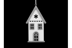Drevený domček - s glitrami na zavesenie