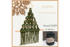Materiál na vianočný macrame stromček - Monstera so zlatom