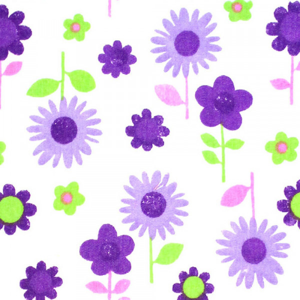 Látka bavlnená - fialové kvety na bielom podklade